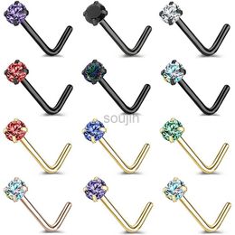 Body Arts ZS 20G 1PC Gold Plated Nose Piercing Studs Stainless Steel Nostril Jewelry Colorful Zircon Nose Stud Ring Women Body Piercings d240503