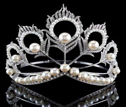 New Arrival Big Size 2017 Miss Universe Same Crown Full Round Adjustable Silver Pearl Peakcock Feather Tiara Pageant 2102038350376
