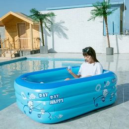 Inflatable Baby Swimming Pool Indoor Outdoor Rectangle Blow Up Swimming Pool Cartoon Printed 3 Rings for Outside Backyard Ground 240422