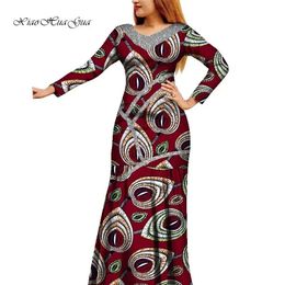 Mulheres africanas vestem vestido de impressão de cera africana bazin riche manga longa maxi vestido de senhora de roupas africanas wy8679