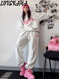 Women's Two Piece Pants White Grey Casual Suit Fashionable Loose Hoodie Dance Sports Hiphop Fashion