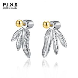 F.I.N.S Original Design 925 Sterling Silver Feather Gold Bead Earrings Detachable Piercing Ear Studs Fine Women Accessories 240428