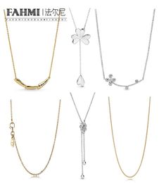 FAHMI I00% 925 Sterling Silver Shine p GOLD ANCHOR CHAIN Butterflie Necklace Four-Leaf Clover Petal Necklace Flower Stem Necklace1316238