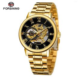 Wristwatches Fashion Men's Full Stainless Steel Luxury Golden Casual Hollowed Out Handwinder Mechanical Wrist Watches