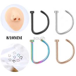 Body Arts 1pc D-shaped Nose Hoop Ring Stainless Steel 20G Nostril Body Jewelry Fake Nose Piercing Men Women 8mm 10mm d240503