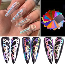 16pcs/lot Colorful Nail Art Sticker 3d Butterfly Fire Flame Leaf Holographic Nails Foil Stickers Decals DIY Glitter Decorations1019830