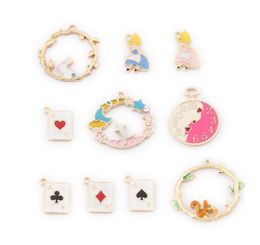 100pcs DIY accessories enamel clock Squirrel Alice in Wonderland Bunny charms Delicate KC golden series earrings bracelet pendant3517934