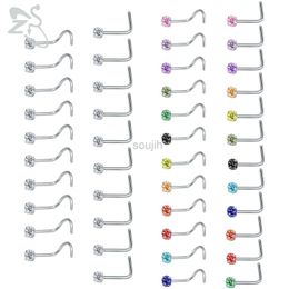 Body Arts ZS 8-14pcs/lot Stainless Steel Nose Stud Set 2MM Colorful CZ Crystal Nose Piercings Screw L Shape Nostril Piercings Jewelry 20g d240503