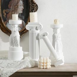 Holders Roman Pillar Statues Greek Columns Candle Holder Resin Candlestick Stand Wedding Table Decoration Home Garden Decorative Figure