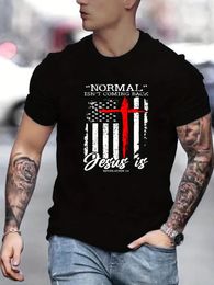 Men's T Shirts Trendy Cross With American Flag & Slogan Pattern Print T-shirt Cotton Graphic Tee Summer Clothes Outfits