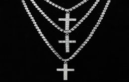 Unisex Men039s Stainless Steel Pendant Necklace CZ Cubic Zircon Cross Hip Hop Cluster Simulated Diamond Tennis 455060cm Chain9988840
