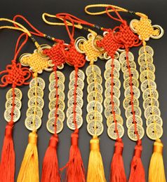 Chinese manual Knot Fengshui Lucky Charms Ancient I CHING Copper Coins Mascot Prosperity Protection Good Fortune Home Car Decor3071424