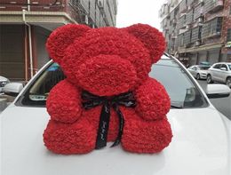 40 CM high Rose bear Valentines Gift preserved fresh flower romance artificial rose toy of flower Women039s Gift flower bear2432599844