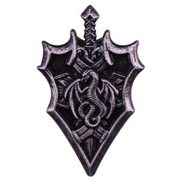 Dragon King Sword Shield Pin Vintage Badge Cute Anime Movies Games Hard Enamel Pins Collect Metal Cartoon Brooch