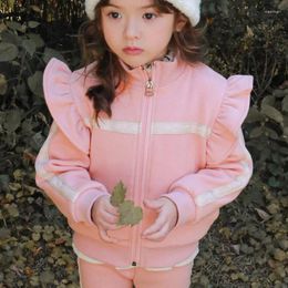 Clothing Sets Children Set 2024 Winter Korean Style Cashmere Hoodie Casual Coat Vertical Fleece Sweatpants Two Piece