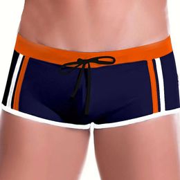 Men's Swimwear 2024 Mens Flat Angle Swimming Shorts Sexy Solid Color Lacing Fashion Simple and Conservative Slim Fit