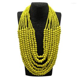 Chains Boho Multilayer Yellow Woods Necklaces For Women Long Wooden Beads Pendant Statement Necklace Beaded Ethnic Jewelry Handmade