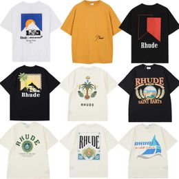 High Quality Original Rhuder Designer t Shirts Trendy Brand Short Sleeved Collection Letter Printed Mens Womens High Street Tshirt Casual Loose with 1:1 Logo
