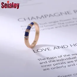 Cluster Rings Seialoy Blue Shiny Crystal For Women Girls Gold Color Fashion Stackable Ring Fit Friendship Couple Party Jewelry