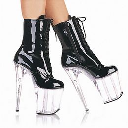 20cm hate sky high front lace-up super high heel performance shoes transparent bottom model thin heel round head boots