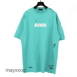 Fashion Couples Summer T Shirt Ballencigss 2024 High Version b Home Fuzzy Print Hole Short Sleeve Shirts l Lovers Trendy Men's Street ZXBE