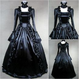 historical fashion baroque Black Gothic Wedding Dresses 1800s Victorian Vampire Wedding Gowns With Long Sleeve Mediaeval Country Bridal 255t