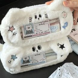Plush Pencil Case Large Capacity Viewable Window Stationery Storage Pouch Multi-functional Pen Bag Office School Supplies