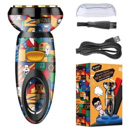 Electric Shavers Kemei Travel Professional Electric Beard Shaver Kemei Km-Rs503 Rechargeable Male Gift Graffiti Design Usb Charge Shaver Y240503