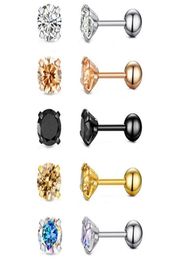 Earrings Tragus lage Zircon Ear Stud Round Crystal 316L Stainless Steel AB Gold Nail Bone Clear CZ 4mm Rose Gold Black Fashio9227020