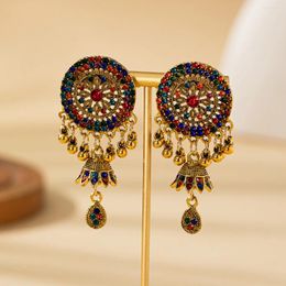 Dangle Earrings 2024 Vintage Multicolor Zircon Round Women Ethnic Femme Bell Tassel Wedding Bridal Luxury Jewellery Bijoux