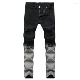 Men's Jeans Stylish Men Slim Holes Gradient Pencil Pants Male Ripped Distressed Casual Cotton Stretch Denim Trousers