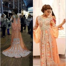 Dresses 2019 Poet Arabic Long Evening Modest Sleeves Beaded Crystals Formal Ocn Wear Muslim Prom Ball Gown Custom Made