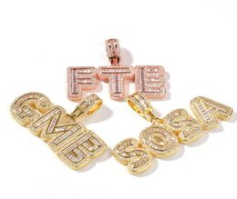 Hip Hop Custom Name Baguette Letter Pendant Necklace With Rope Chain Gold Silver Bling Zirconia Men Pendant Jewelry8990777