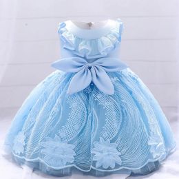 Dresses Summer 1 Year Baby Birthday Dress Children Christening Clothing Baptism Toddler Party Kids Costume Blue Flower Lace Princess