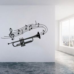 Stickers Trumpet Musical Wall Stickers Nursery Kids Room Instrument Music Notes Vinyl Wall Decal Living Room Kitchen Decoration W100