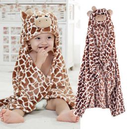 Dresses 100cm Cute Bear Shaped Baby Hooded Bathrobe Soft Infant Newborn Baby Bath Towel Giraffe Blanket Cartoon Patter Towels