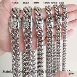 Chains 18Inch-22Inch Choker Necklace High Polished Cuban Link Chain Men Women 316L Stainless Steel Double Safty Clasp 8Mm 10Mm 12Mm 14 Dhuyr