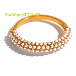 841 Elegant Pearls Stainless Steel Charm Chic Ring 18K Gold Plated Waterproof Trendy Fashion Romantic Jewelry