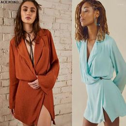 Casual Dresses European And American Products Spring Summer Dress Long-sleeved V-neck Slim-fit Solid Colour