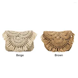 Shoulder Bags Women Beach Vacation Straw Weave Messenger Tassels Slim Flap Purse