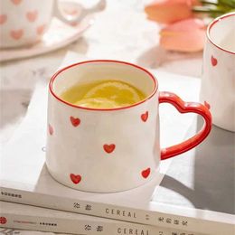 Tumblers 300ML Hand-Painted Love Heart Coffee Cup with spoon Cute Ins Style Ceramic Mug Valentines Day present Breakfast Milk Tea H240506