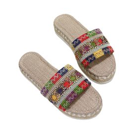 Designer Slides Ethnic Style Large Size Womens Mules Mule Thick Bottom Fish Mouth Hemp Rope Candy Color Slippers Manufacturer Wholesale 35-43