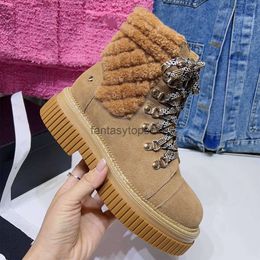 Channeles layer Boots first Designer Shoes 2023 new cowhide high top shoes tied round head thick sole casual fashion shoes tide Martin boots European station EMPO