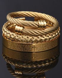 3pcs/Set Men Bracelet Handmade Stainless Steel Hemp Rope Buckle Open Bangles Pulseira Bileklik Luxury Jewelry2514627