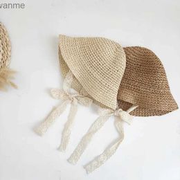 Caps Hats Fashionable lace baby hat summer grass bow baby hat beach childrens Panama hat princess baby hat and childrens hat 1 piece WX