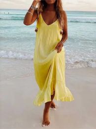 Summer Casual Boho Dress Woman Fashion V Neck Spaghetti Strap Loose Beach Party Long Dresses For Women Robe Femme 240426