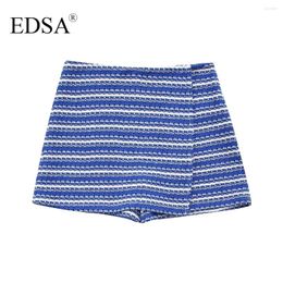 Women's Shorts EDSA Women Fashion Blue Knitted Striped Skirt 2024 Summer Mid Rise Beach Style Wrap Casual Streetwear