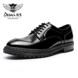 Desai Genuine Leather Shoes Men Shining Derby Design Business For Man Brand Footwear Mens Casual Classic 240429