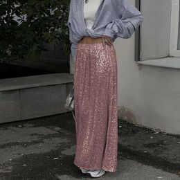 Skirts For Women 2024 Fall Winter Solid Sequins Long Skirt Female Elegant A Line High Waist Ladies Holiday Streetwear