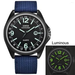 Wristwatches 2024 Men'S Watch Canvas Nylon Quartz Sport Calendar Glow Date Leisure Relojes Para Hombres